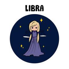 Libra zodiac sign on white background. Horoscope sign in twelve zodiac. Vector illustration.