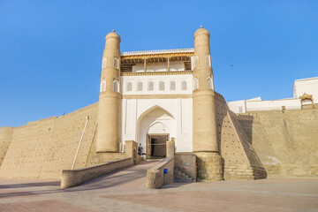 Entrance to the Ark fortress, ancient citadel of the rulers of Bukhara, Uzbekistan. Height of the fortifications reaches 60 feet - Powered by Adobe