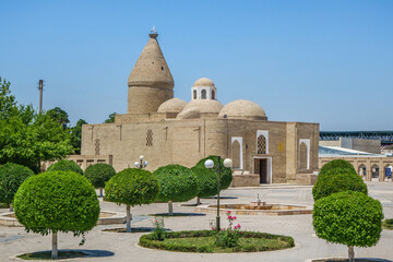 Park in front of the mausoleum of Chashma-Ayub. Shot in Bukhara, Uzbekistan