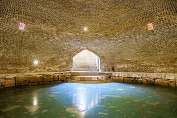 Traditional Central Asian engineering structure for storing water called Sardoba. Building is part...
