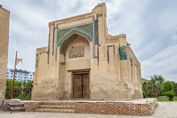 Fototapeta na wymiar Medieval mausoleum of Bayon Kulikhon (Quli Khan), ruler of Chagatai Khanate. Built in 1358. Shot in Bukhara, Uzbekistan