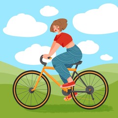 Illustration depicting a girl on a bike. Girls go in for sports on the street.  For collage, design, websites, layout, articles.