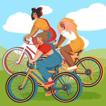 Illustration depicting a girl on a bike. Girls go in for sports on the street.  For collage, design, websites, layout, articles.