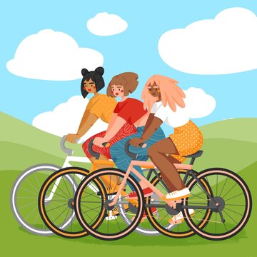 Illustration depicting a girl on a bike. Girls go in for sports on the street.  For collage, design, websites, layout, articles.