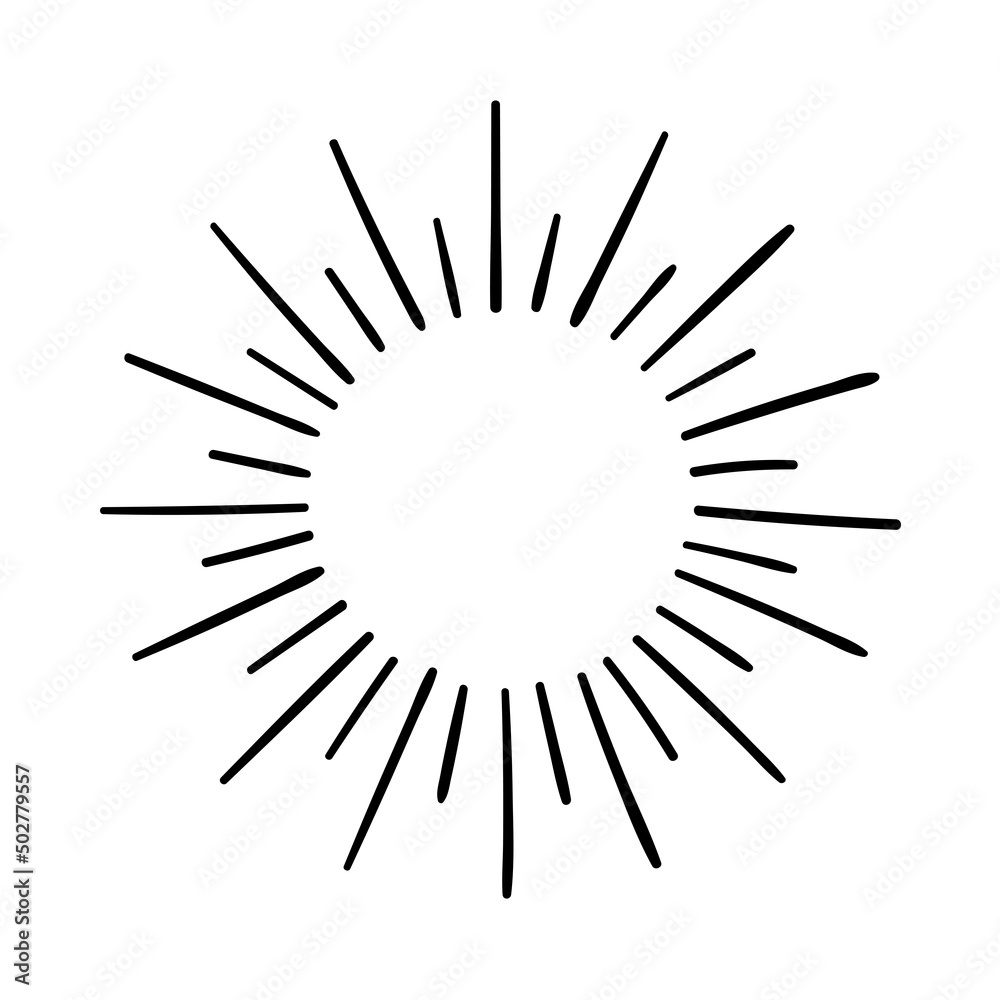 Wall mural sunburst, explosion effects, vintage doodle isolated on white background