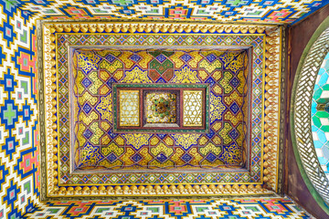Ceiling decorations of the entrance to the harem in the former summer residence of Emir Sitorai Mohi Xosa in Bukhara, Uzbekistan