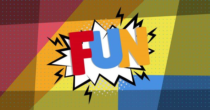 Animation of fun in comic style on colorful background
