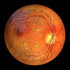 Diabetic retinopathy, ophthalmoscopic diagnosis, illustration