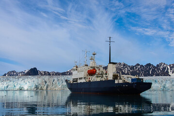 Expedition vessel in Arctic sea