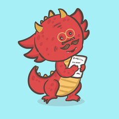 cute dragon cartoon teacher character illustration, back to school concept
