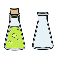 Chemical equipment glass Erlenmeyer flask color variation for coloring page