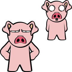 chibi pink piggy cartoon expressions pack illustration in vector format