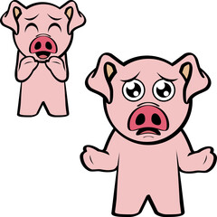 chibi pink pig cartoon expressions pack illustration in vector format