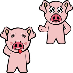 chibi pink pig cartoon expressions pack illustration in vector format