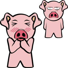 chibi pink pig cartoon expressions pack illustration in vector format