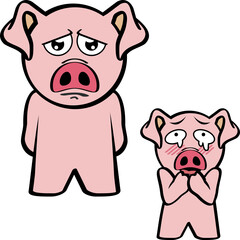 chibi pink piggy cartoon expressions pack illustration in vector format