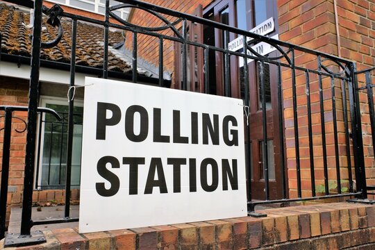 UK polling station sign outside church premises