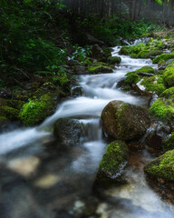 Image of flowing foggy mountain river