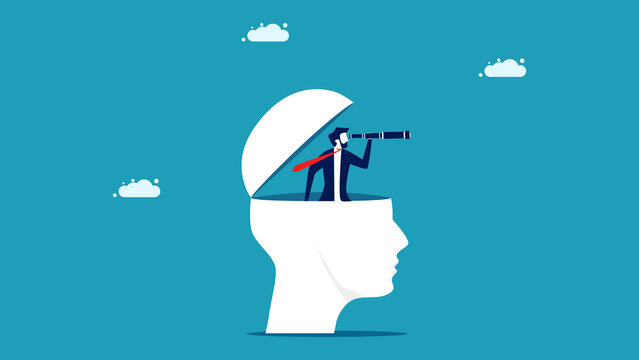 Use binoculars to see your business vision. The brain sees a business opportunity