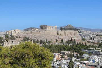 Fototapeta na wymiar Expansive view of the Acropolis with Mount Lycabettus in the background, Athens, Greece