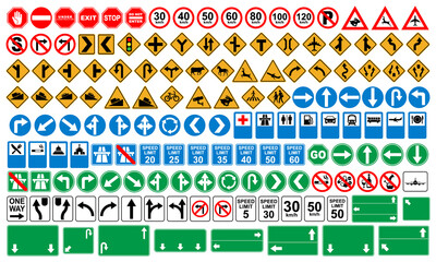 Set of road sign icons. Traffic signs. Vector illustration