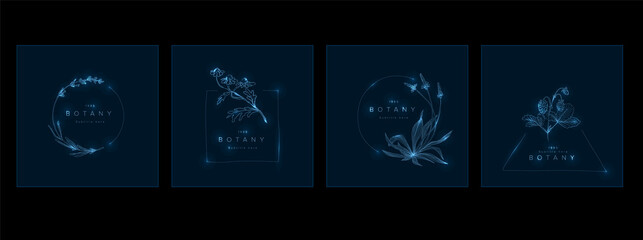 Minimalist dark blue floral emblem title frames with blue lights collection