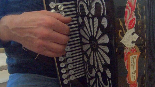 Fragments of musical instrument bayan close-up