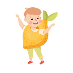 Little Boy in Theater Play Wearing Lemon Costume Performing on Stage Vector Illustration