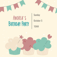 Birthday invitation with cupcakes and flags