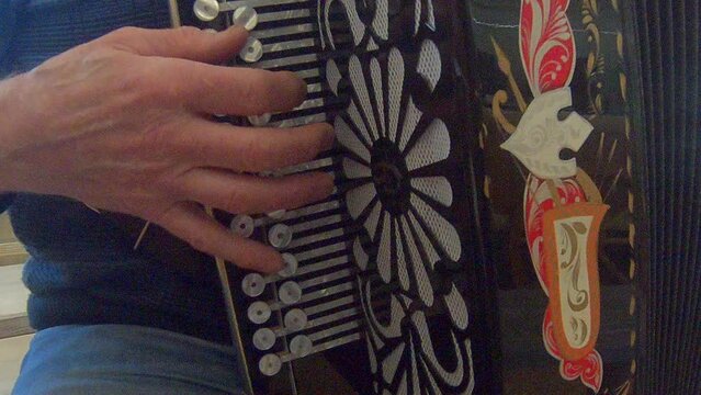 Fragments of musical instrument bayan close-up
