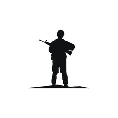 silhouette of soldier with a gun vector stock illustration