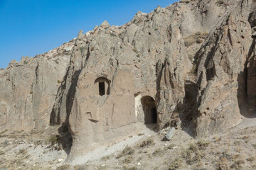Ancient dwellings in caves in the rocks on Kayseri province, Turkey, Asia