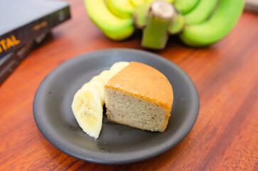 Banana cake on a wooden table