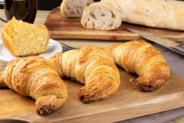 Focus on French salty croissant.