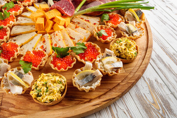set of appetizers on a white wooden rustic background