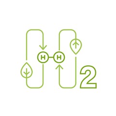 Green hydrogen production. Renewable energy source. H2 fuel plant sign.