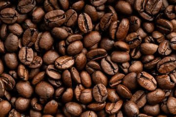 Roasted coffee beans macro close up view