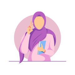 Muslim girl holding book. Character Flat Cartoon Illustration