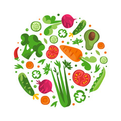 Fresh Vegetable with Ripe Harvested Agricultural Crop Vector Circle Arrangement
