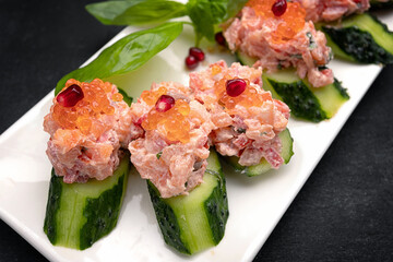 Appetizer with salmon and red caviar