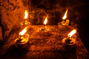 Malay tradition kerosene oil lamp or pelita selective focus