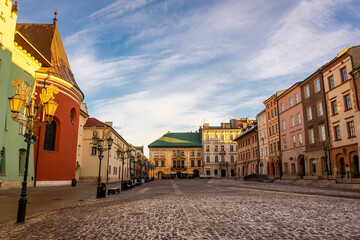 KRAKOW, POLAND, 7 JANUARY 2022: Street in the old town at  morning