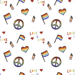 Cute seamless hand drawn watercolor lgbtq pride pattern background