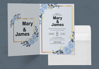 Wedding Invitation Card Layout with Watercolor Flowers