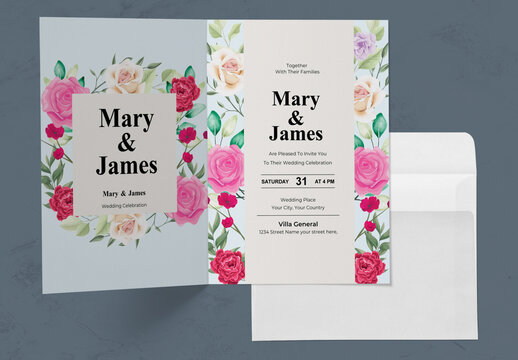 Floral Wedding Invitation Cards Layout
