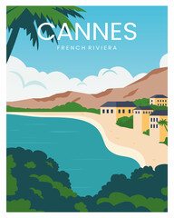 Cannes french riviera background vector illustration for poster, postcard, print, greeting card.