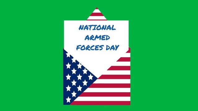 Latter for National armed forces day clip isolated on green screen.