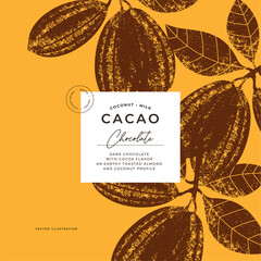 Cocoa bean textured illustration. Vintage style design template. Chocolate cacao bean. Vector illustration - obrazy, fototapety, plakaty