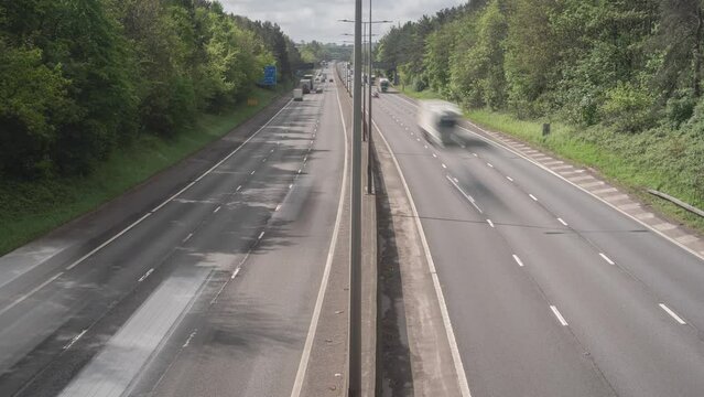 UK motorway traffic time lapse.
Time lapse shot from a bridge over a UK motorway.
