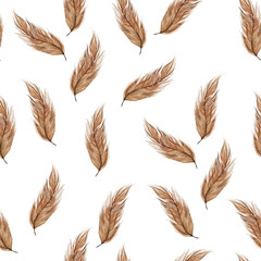 Watercolor boho seamless pattern with hand painted feathers.